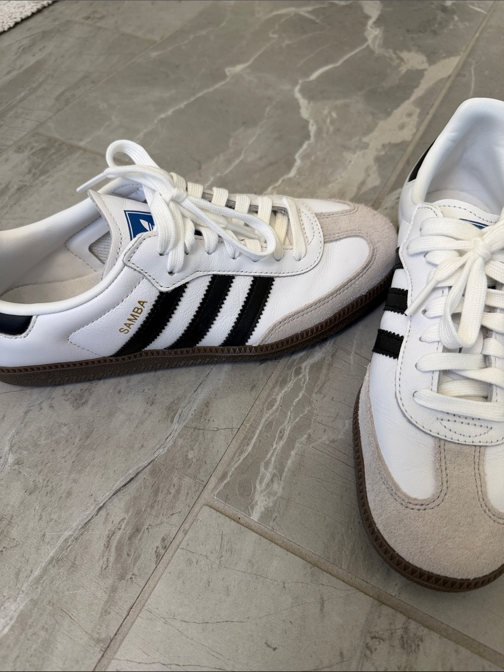 adidas samba White Sneakers with Black Stripes and Beige Suede Accents-7.5
New - Picture 2 of 5